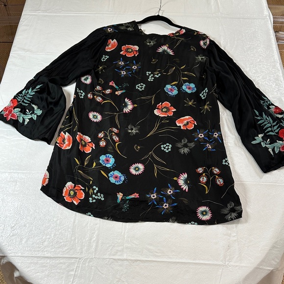 Johnny Was Silk Black Blouse with Colorful Embroidery - Picture 12 of 15